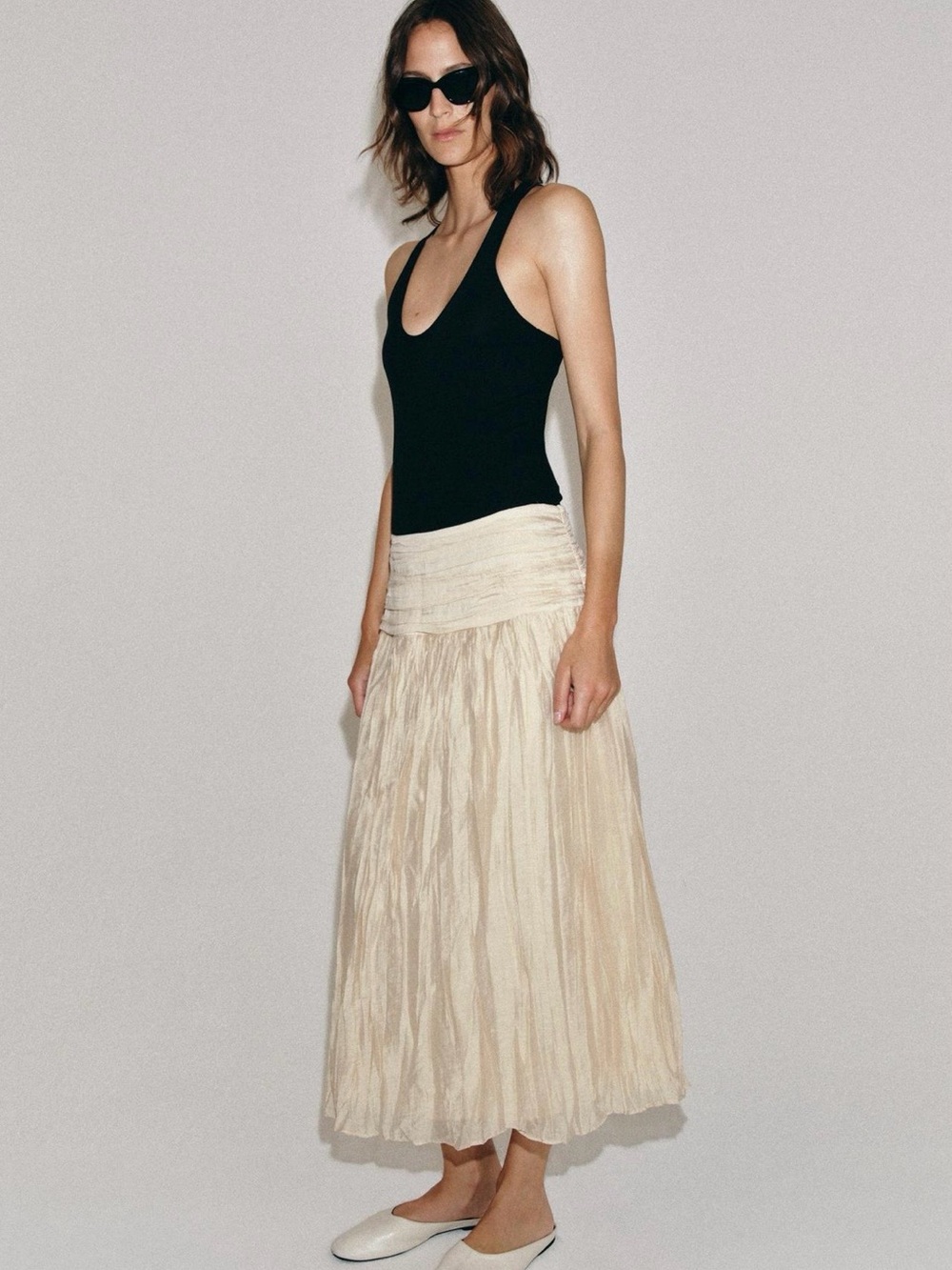 BNWT Zara Cream Draped Pleat Midi Skirt
